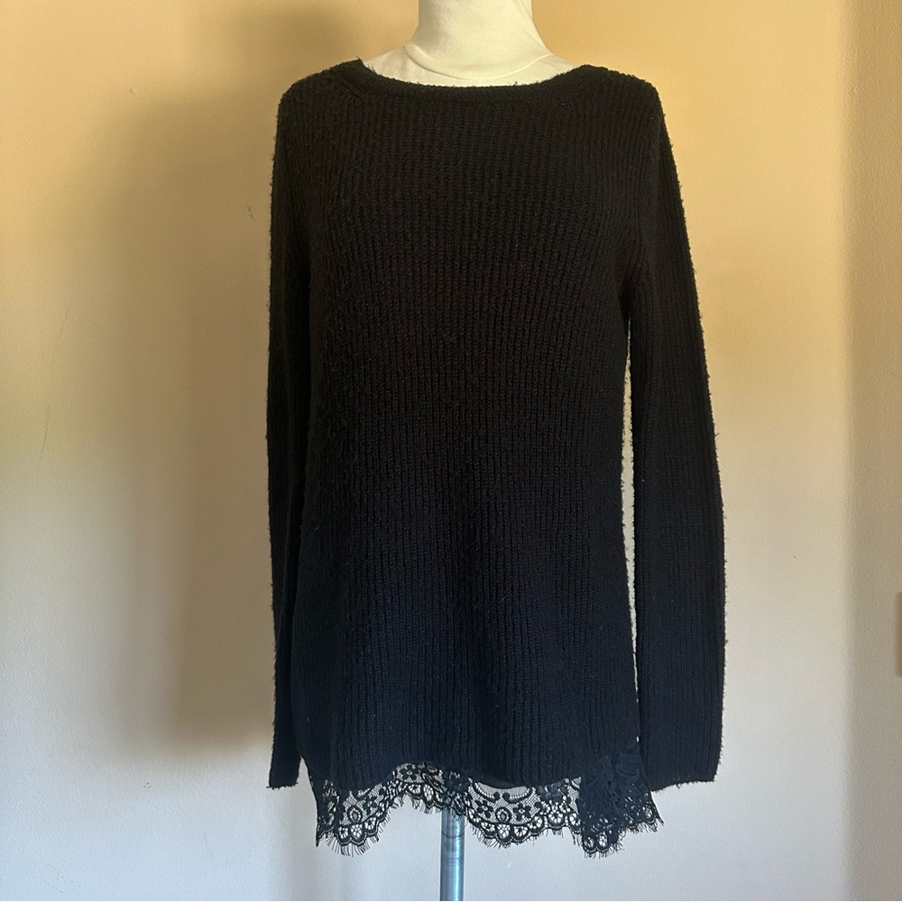 hinge (Nordstrom) Sweater Black Lace Trimmed Women's Size Medium